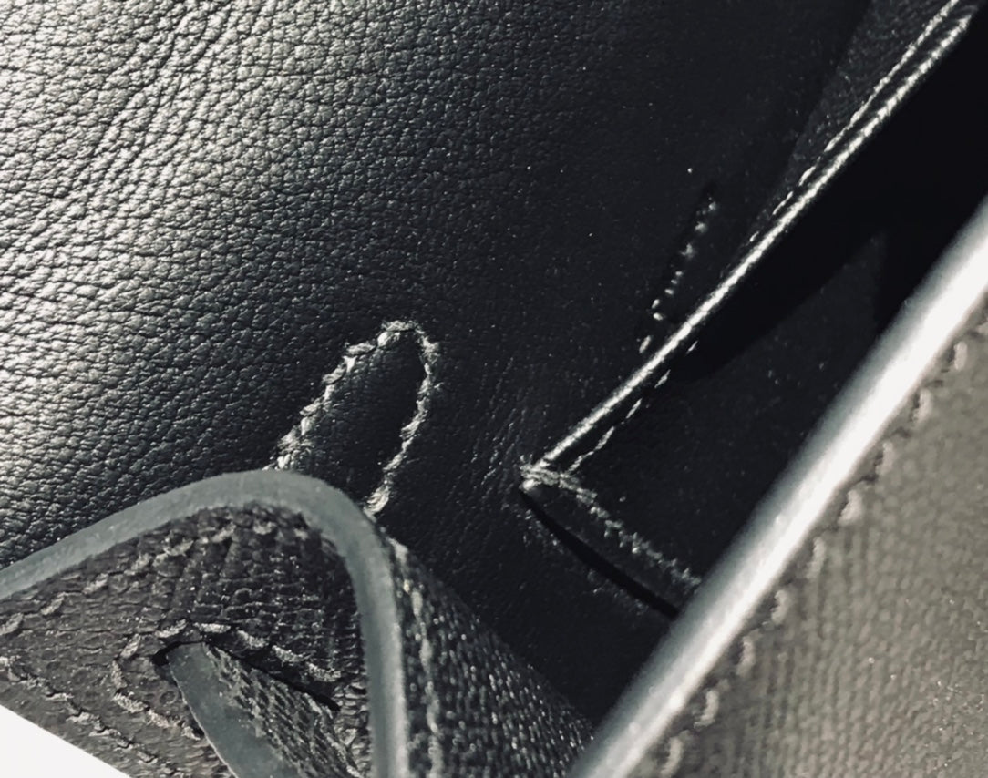 HM KELLY MINI 20 NOIR EPSOM QUINCAILLERIE ARGENTÉE