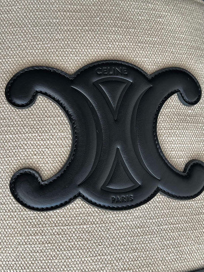 PETIT SEAU CUIR TRIOMPHE 24CM EN TEXTILE RAYÉ ET CUIR DE VEAU NOIR