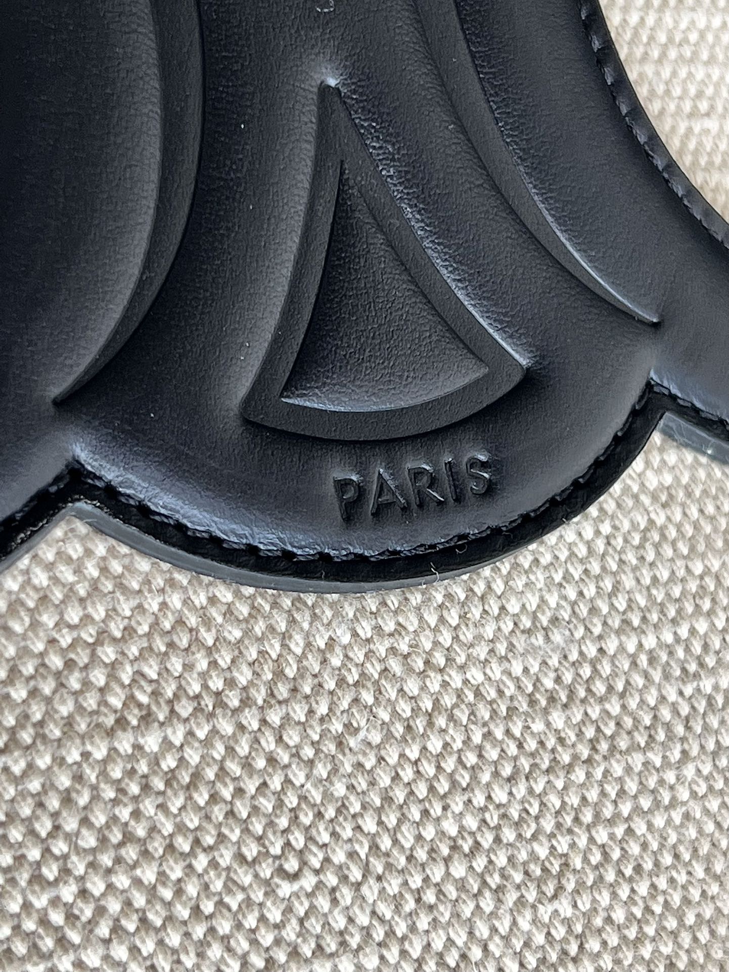 PETIT SEAU CUIR TRIOMPHE 24CM EN TEXTILE RAYÉ ET CUIR DE VEAU NOIR