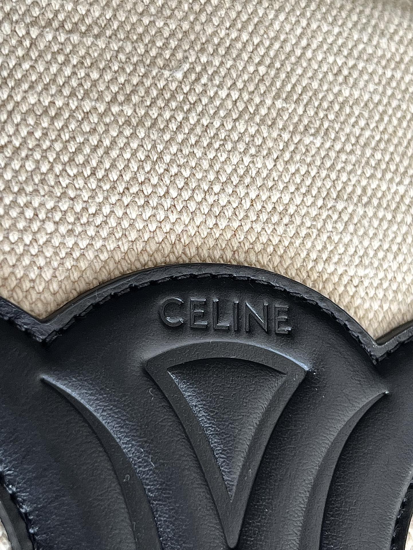 PETIT SEAU CUIR TRIOMPHE 24CM EN TEXTILE RAYÉ ET CUIR DE VEAU NOIR