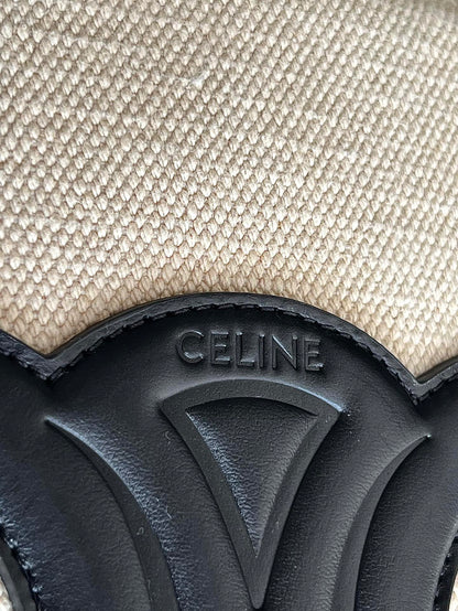 PETIT SEAU CUIR TRIOMPHE 24CM EN TEXTILE RAYÉ ET CUIR DE VEAU NOIR