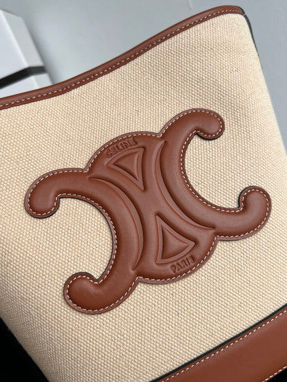 スモールバケット キュイール トリオンフ 24cm ストライプ柄テキスタイルとタンカーフスキン