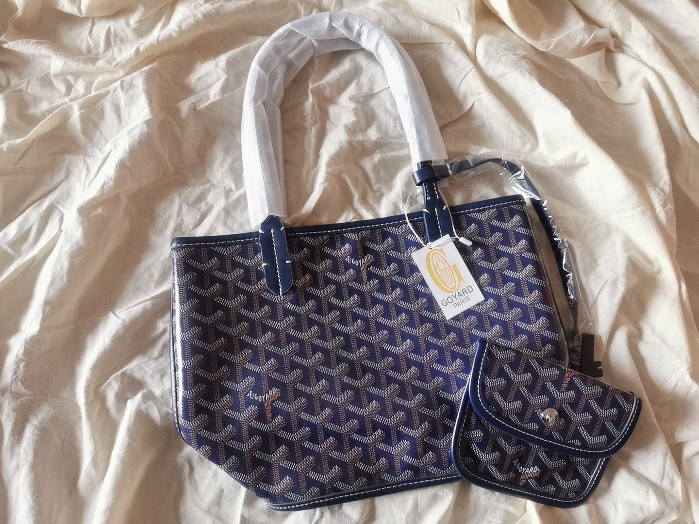 MINI SAC HOBO BOHEME 38CM TOILE BLEUE