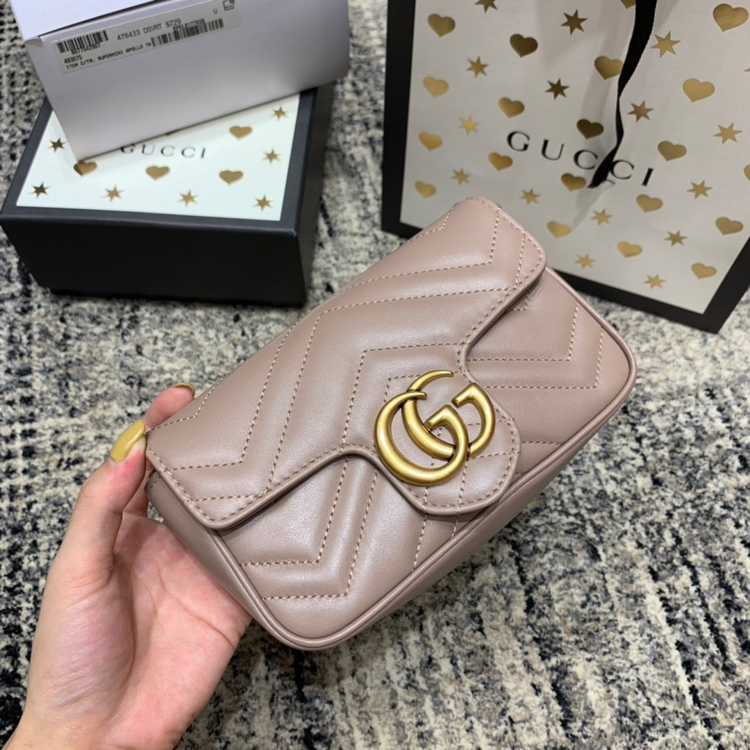 GGマーモント ミニ 16.5cm ダークベージュ カーフスキン ゴールド金具