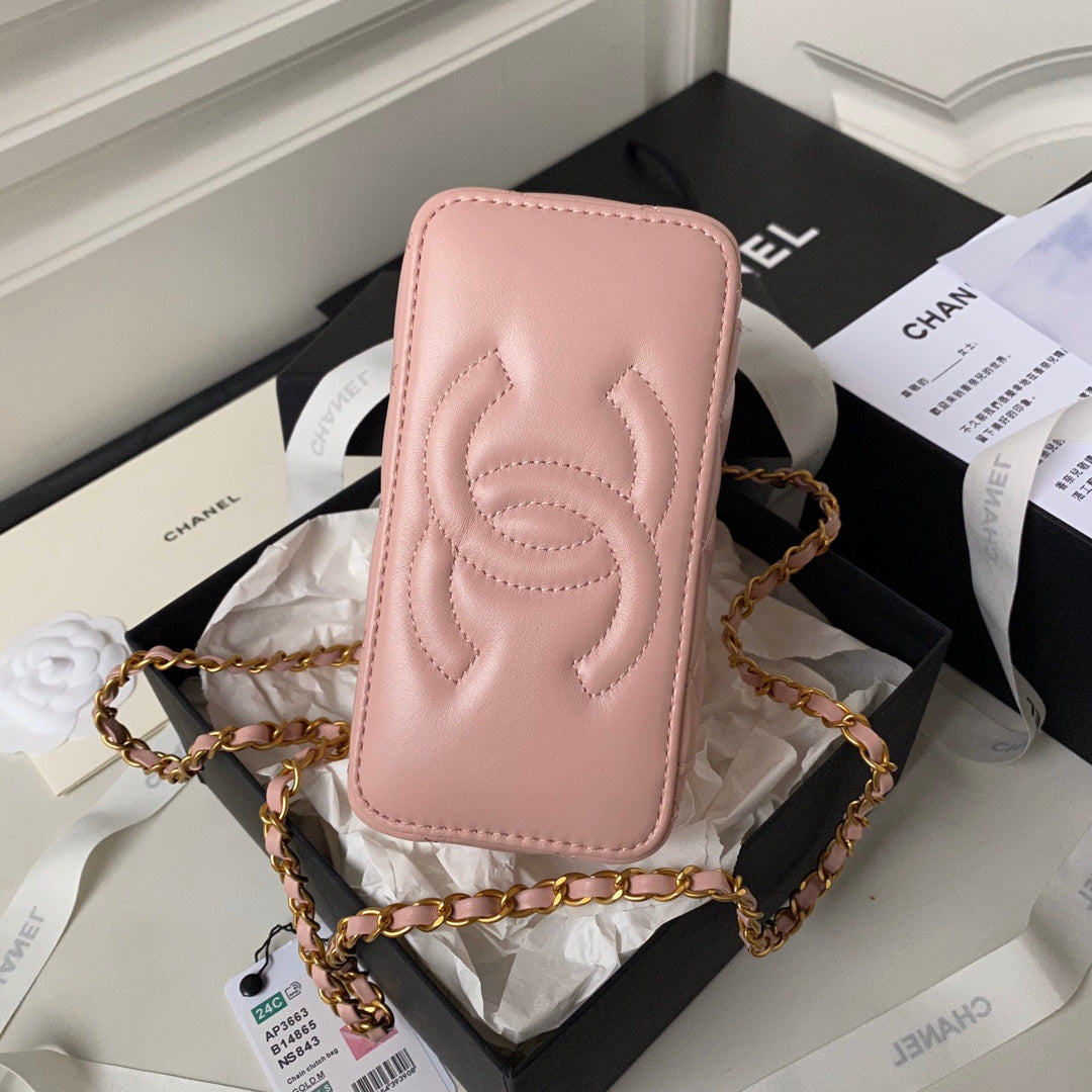 CC バニティケース 17cm ピンク ラムスキン ゴールド金具