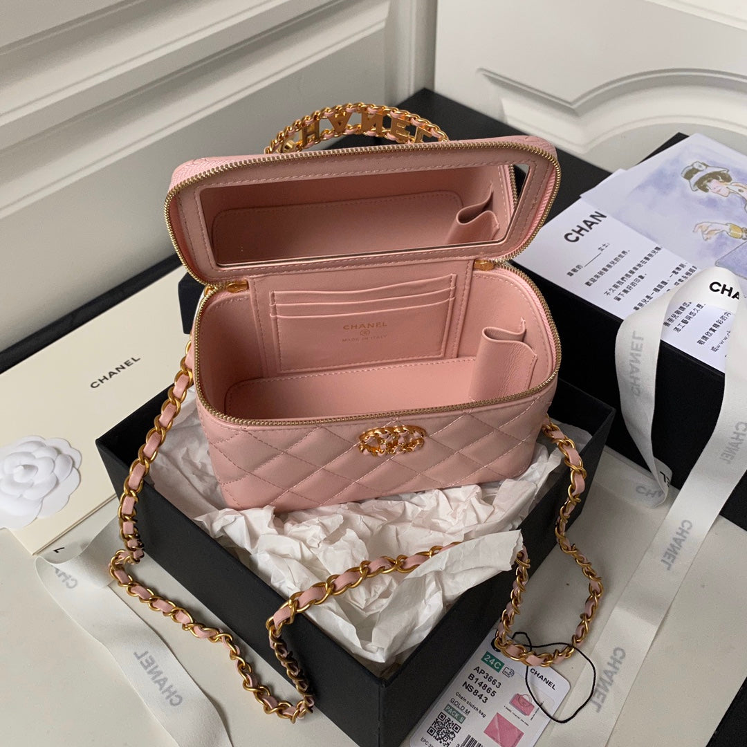CC バニティケース 17cm ピンク ラムスキン ゴールド金具