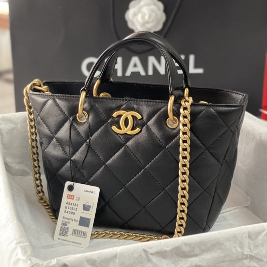 Sac fourre-tout à bandoulière CC 2 voies en cuir noir