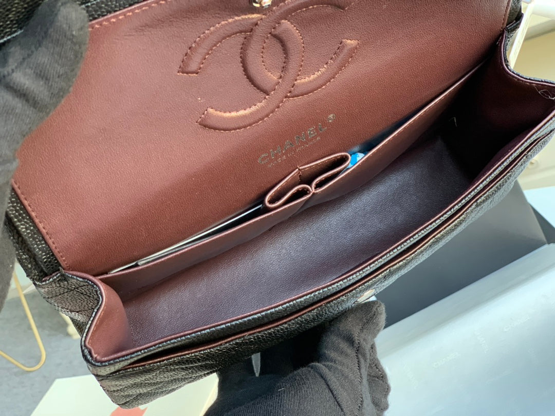 SAC À RABAT MOYEN 25 CM NOIR CAVIAR QUINCAILLERIE ARGENTÉE