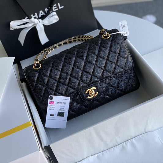 SAC À RABAT MOYEN 25 CM NOIR CAVIAR QUINCAILLERIE OR 