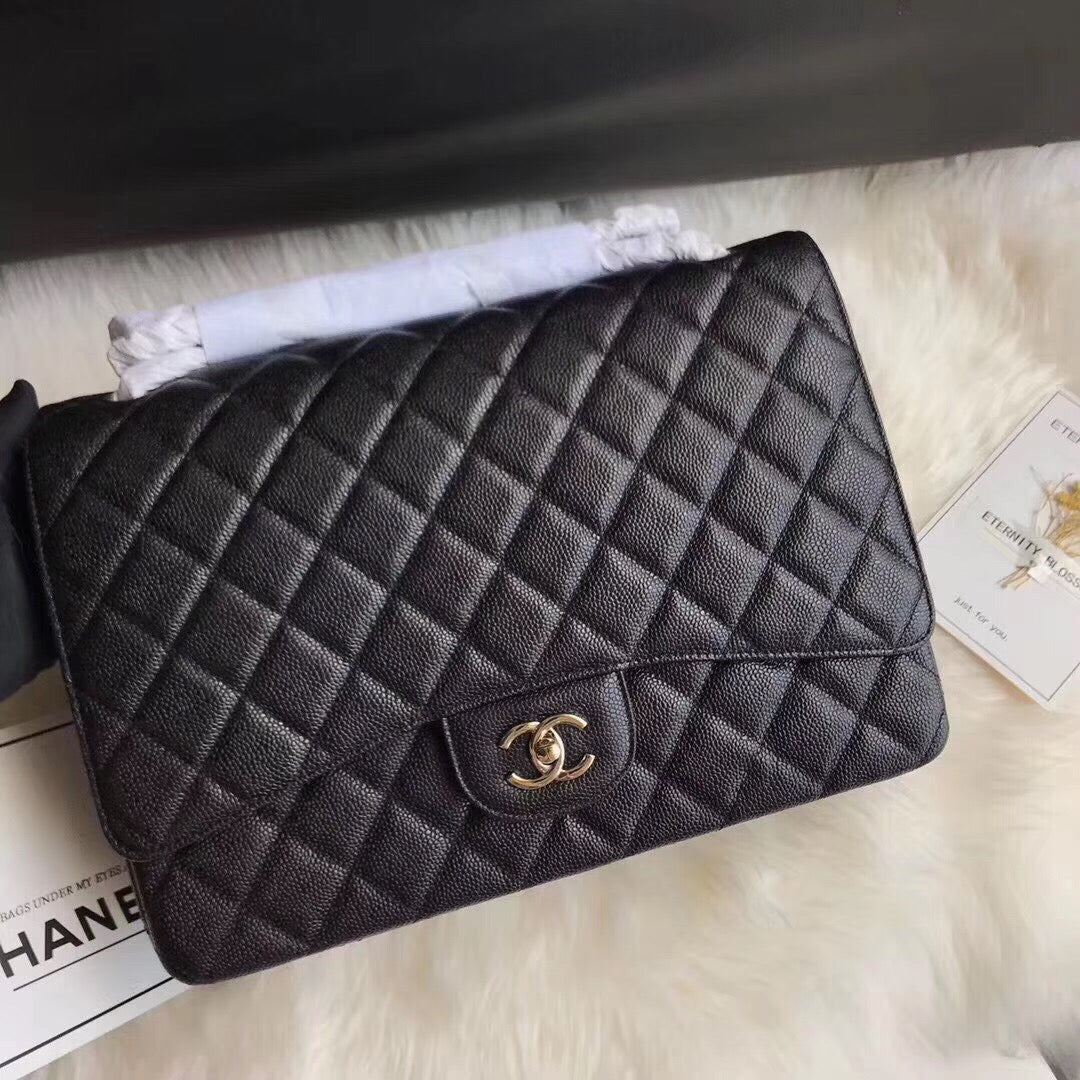 フラップバッグ 33cm ブラックキャビア シルバー金具