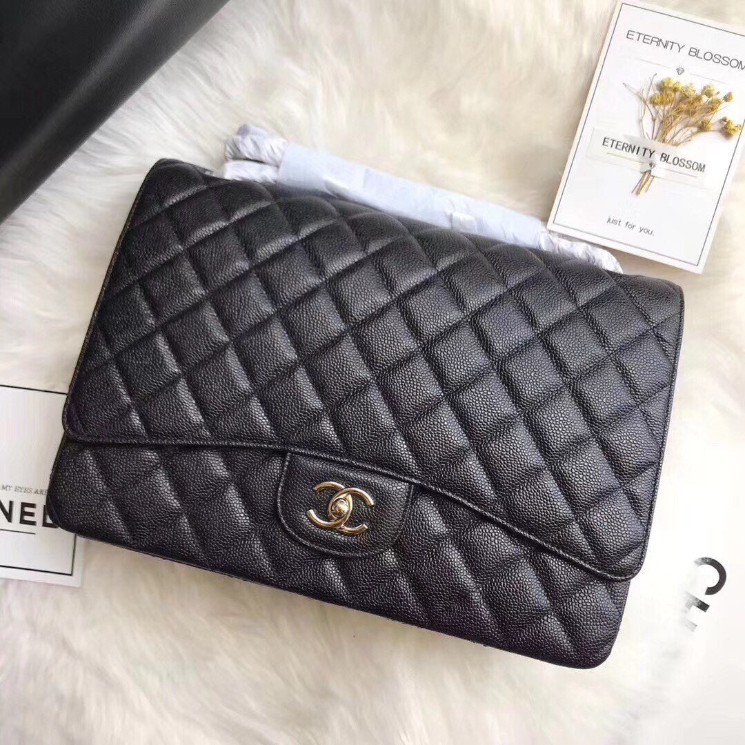 フラップバッグ 33cm ブラックキャビア シルバー金具