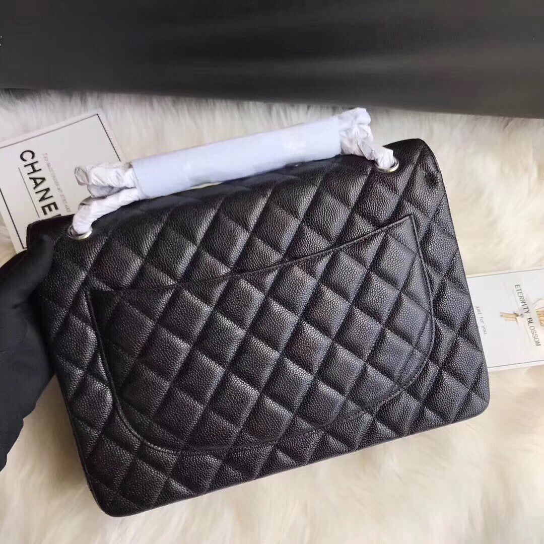 フラップバッグ 33cm ブラックキャビア シルバー金具
