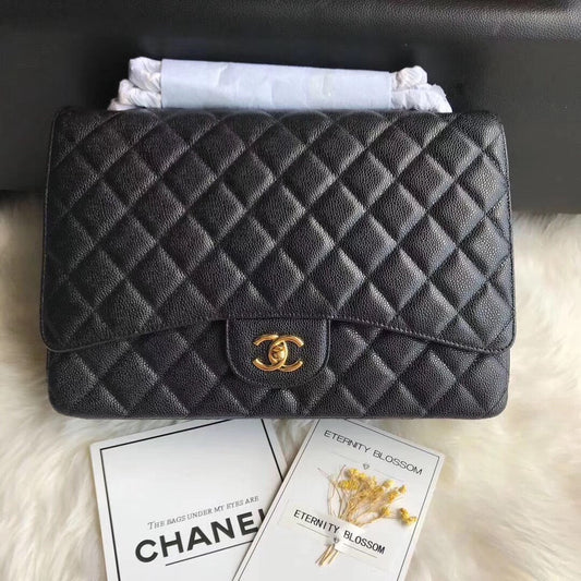 SAC À RABAT 33CM NOIR CAVIAR QUINCAILLERIE OR 