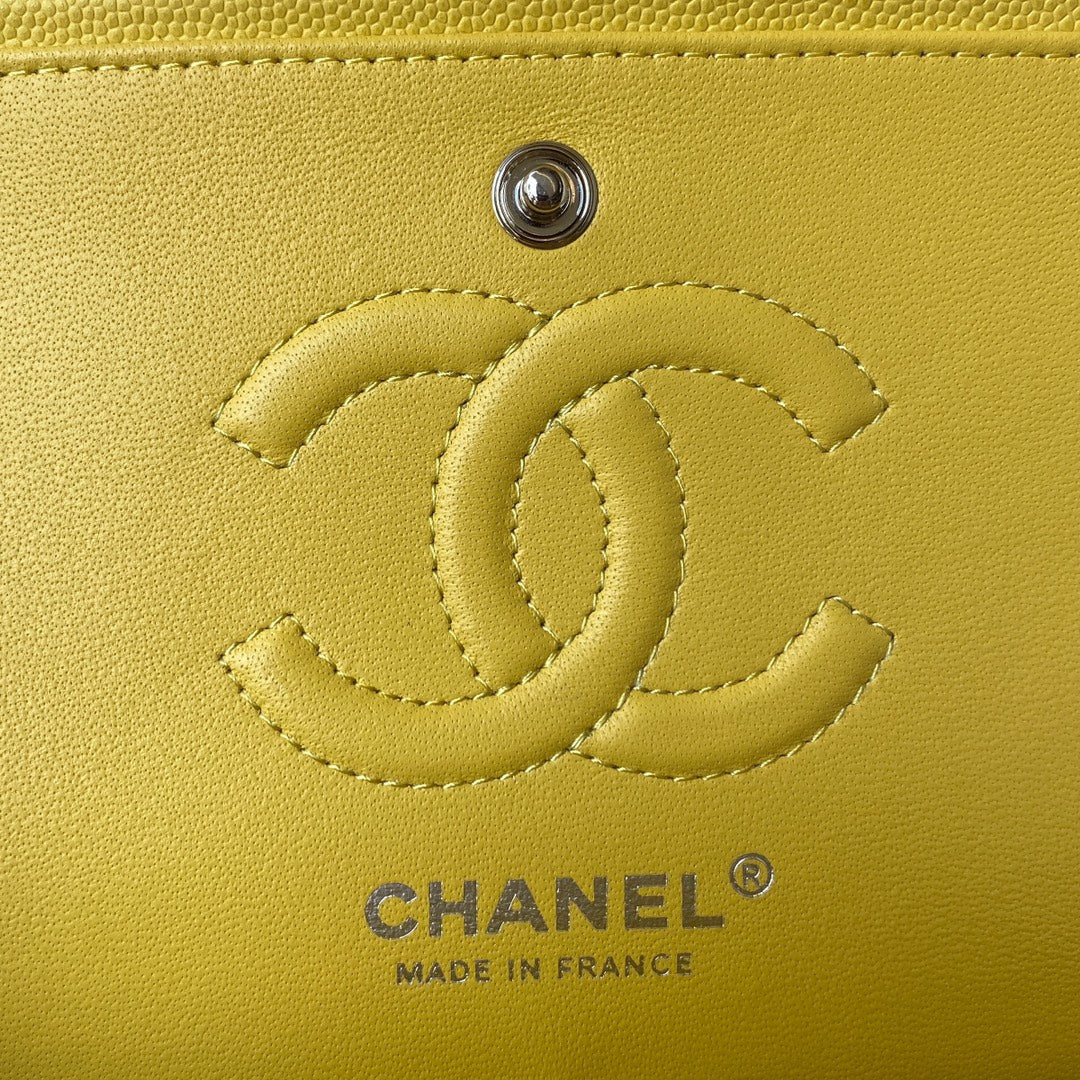 Medium Classic Flap Bag 23cm Yellow Caviar Silver Hardware